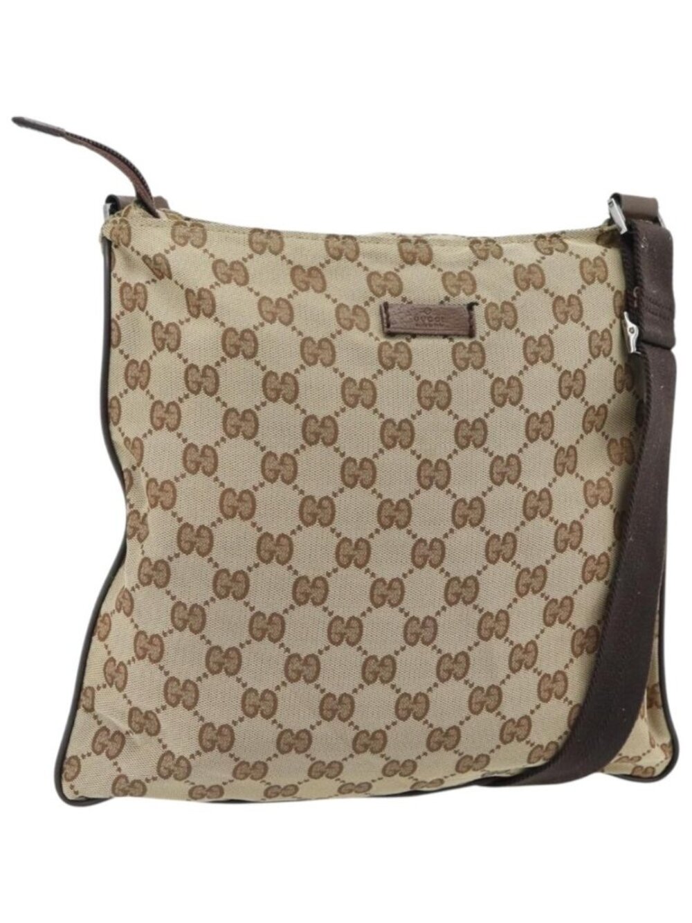 GUCCI GG Canvas Shoulder Bag Beige Silver 132907